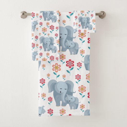 Elefantenmutter, Baby-Blume-Muster Muttertag Badhandtuch Set (Insitu)