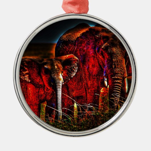 Elefantenmutter und Kalb Silbernes Ornament (Vorne)