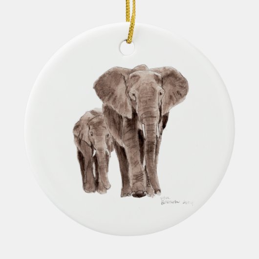 Elefantenpaar als Weihnachtsbaumschmuck Keramik Ornament (Vorne)