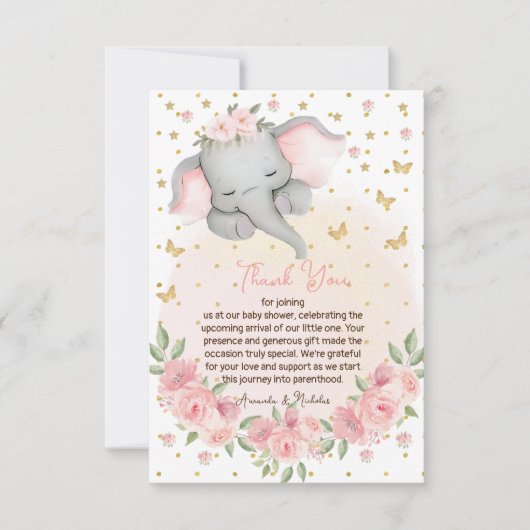 Elefantenrosa, botanischer Glitzer Dankeskarte (Vorderseite)