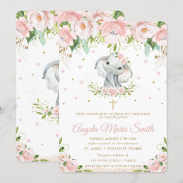 Elefantenrosa Taufe mit floraler Taufe Einladung