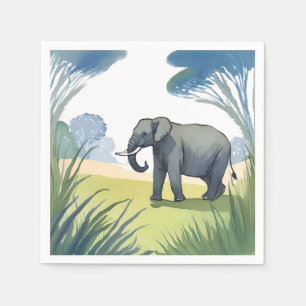 Elefantensafari Schöne Natur Aquarell Serviette
