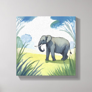Elefantensafari   Wunderschöne Natur Aquarell  Leinwanddruck