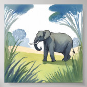 Elefantensafari | Wunderschöne Natur Aquarell  Poster (Vorne)