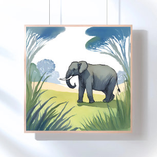 Elefantensafari Wunderschöne Natur Aquarell Poster