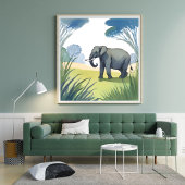 Elefantensafari | Wunderschöne Natur Aquarell  Poster