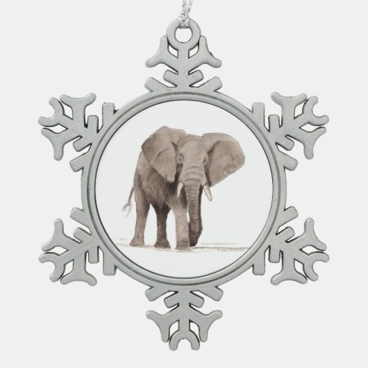 Elefantenschmuck Schneeflocken Zinn-Ornament (Vorderseite)