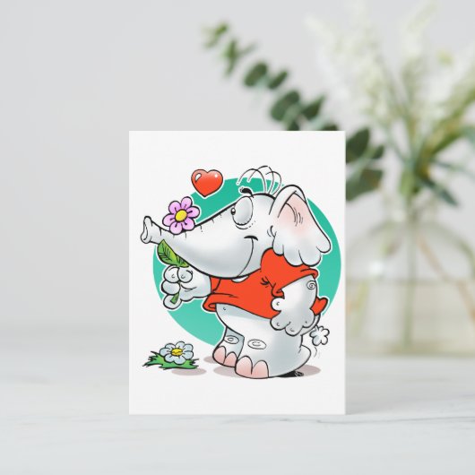 Elefantensüße mit Blume Postkarte (Stehend Vorderseite)