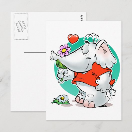 Elefantensüße mit Blume Postkarte (Vorne/Hinten)