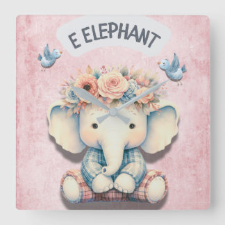 Elefantenthematik: Adorable Décor Wall Clock Quadratische Wanduhr