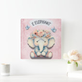 Elefantenthematik: Adorable Décor Wall Clock Quadratische Wanduhr (Zuhause)