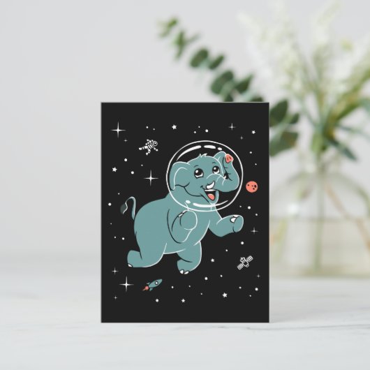 Elefantentiere im Weltraum Postkarte (Stehend Vorderseite)