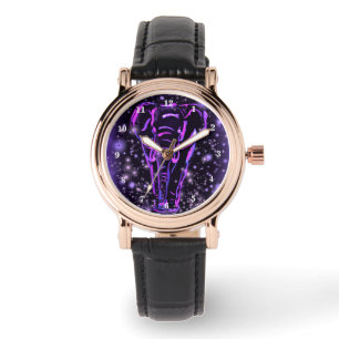 Elefantenuhr In Lila Rosa Sternennacht Armbanduhr