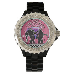 Elefantenumzug in Rosa Armbanduhr