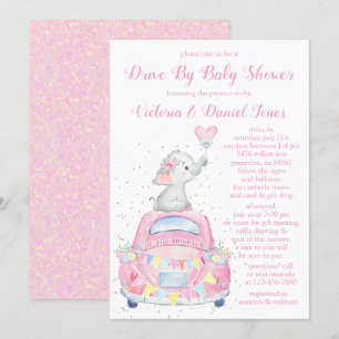 Elefantenwagen mit Babydusche Einladung