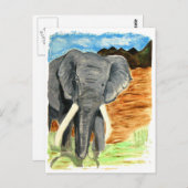 Elefantenwasserfarbe mit Bergen Postkarte (Vorne/Hinten)