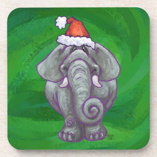 Elefantenweihnacht auf Grün Untersetzer (Vorderseite)