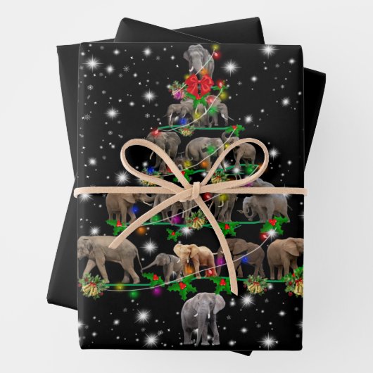 Elefantenweihnachtsbaum mit leuchtendem Licht Geschenkpapier Set (Beispiel)