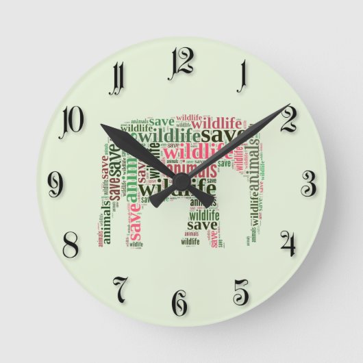 Elefantenwörterwolke Runde Wanduhr (Vorderseite)