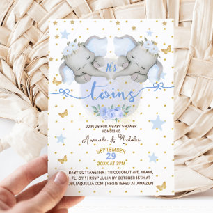 Elefantenzwillinge Baby Junge Shower Einladung