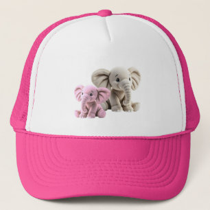 Elefantinmutter und rosa Baby. Truckerkappe
