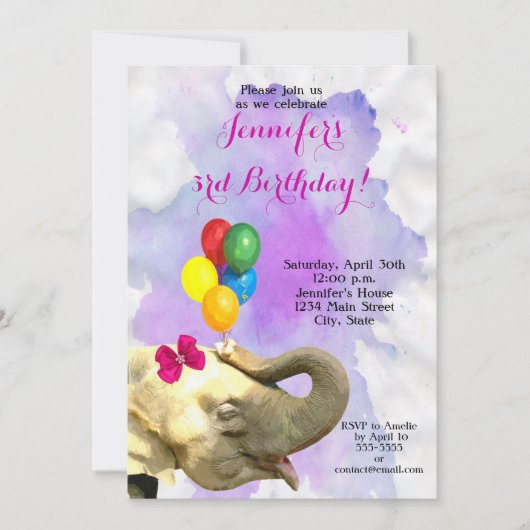 Elefantisches Dschungeltier-neutrales Mädchen glüc Einladung (Vorderseite)