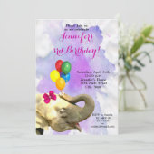 Elefantisches Dschungeltier-neutrales Mädchen glüc Einladung (Stehend Vorderseite)