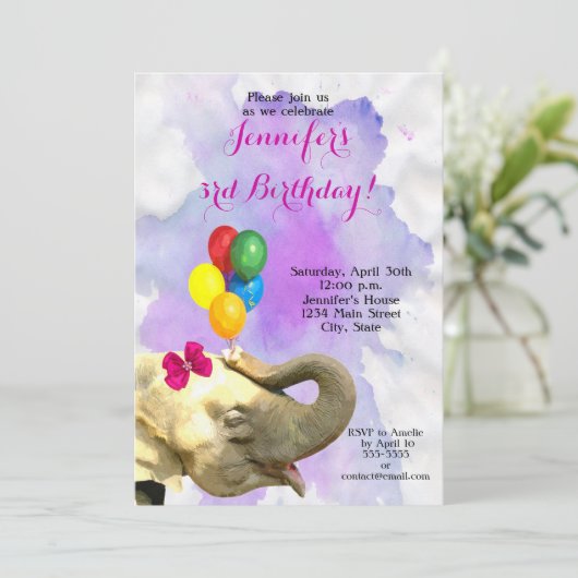 Elefantisches Dschungeltier-neutrales Mädchen glüc Einladung (Stehend Vorderseite)