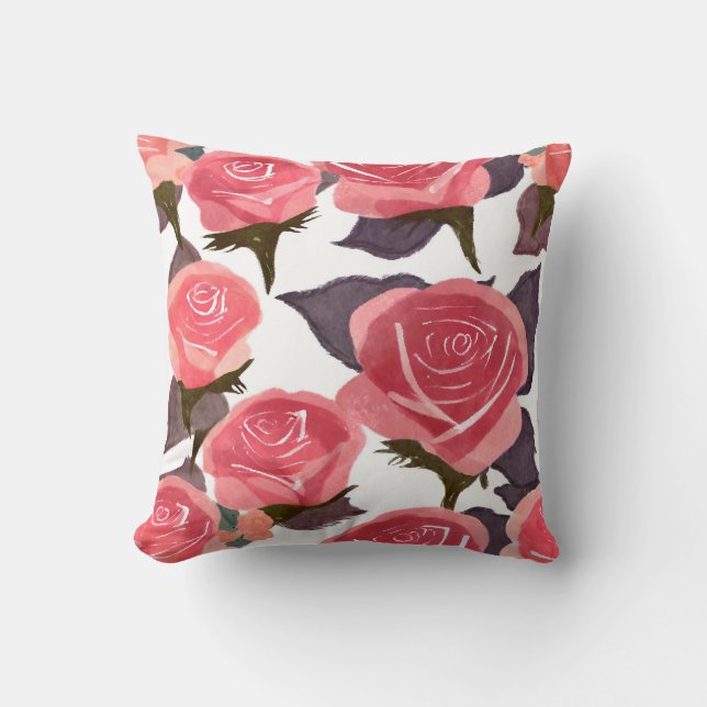 Elegan atercolor Pink Rose Bouquet Throw Kissen (Vorderseite)