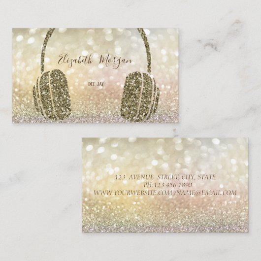 Elegan Glitzer Headphone DJ Bokeh Visitenkarte (Vorne/Hinten)