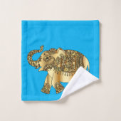 Elegan Gold Paisley Elephant Blue Badhandtuch Set (Waschlappen)