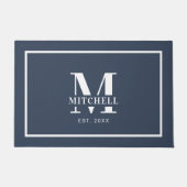 Elegan Mit Monogramm Navy Blue Custom Family Name Fußmatte (Vorderseite)