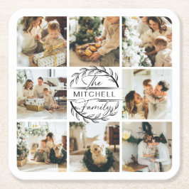 Elegan Modern Monogram, erstes Foto für Familienna Rechteckiger Pappuntersetzer