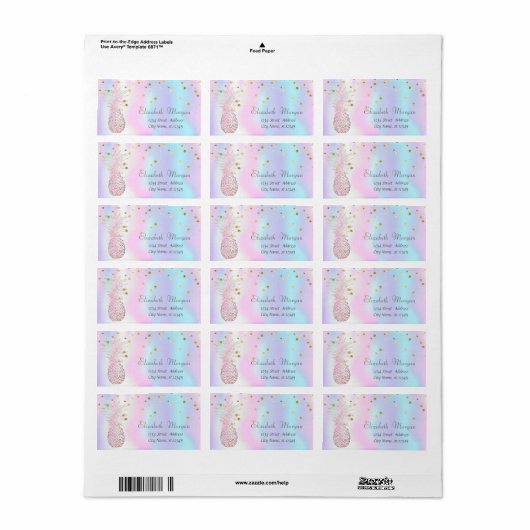 Elegan Pineaple Gold Foil Confetti Holographic Adressaufkleber (Vorne)
