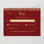 Elegan Red Gold Lace Hochzeit RSVP für Matching In Postkarte (Vorderseite)