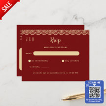 Elegan Red Gold Lace Hochzeit RSVP für Matching In