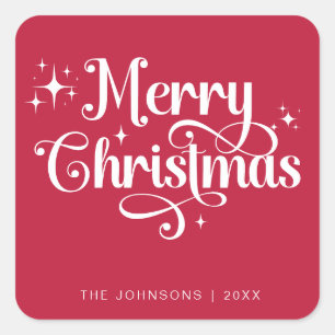 Elegan Red Merry Christmas Retro Script Custom Quadratischer Aufkleber