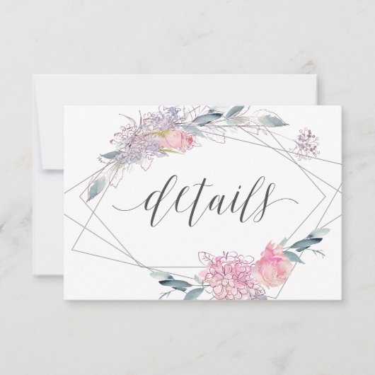 Elegan Watercolor Floral Geometric Wedding Details Einladung (Vorderseite)