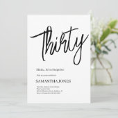 Elegan White and Black 30. Geburtstag Party Einladung (Stehend Vorderseite)