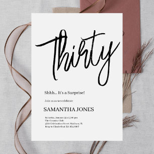 Elegan White and Black 30. Geburtstag Party Einladung