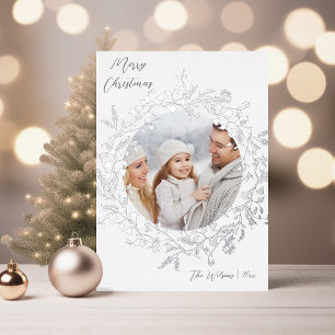 Elegan Wildblume Frohe Weihnachts-Foto Silver Folien Feiertagskarte