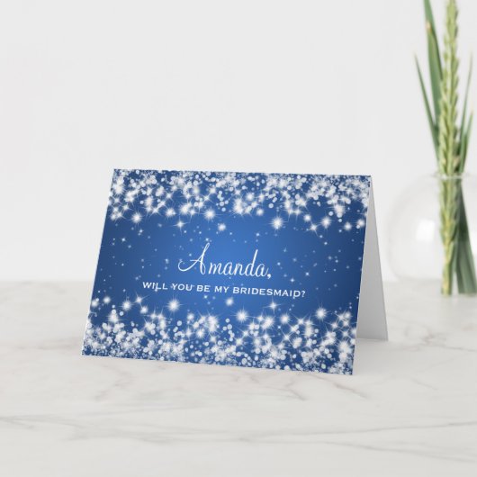 Eleganbe Be My Bridesmaid Winter Sparkle Blue Einladung (Vorderseite)