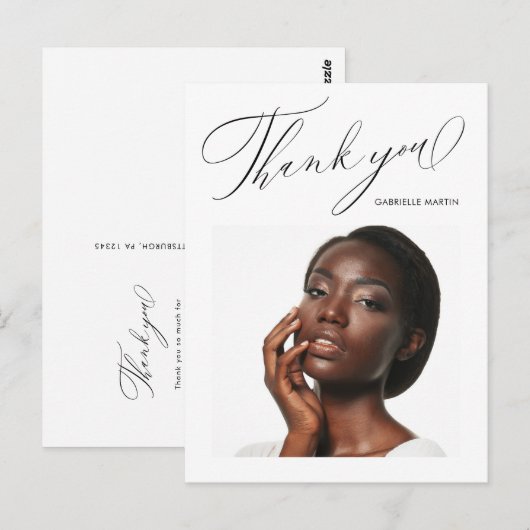 EleganBlack Dankeschön Script Foto Abschluss Postkarte (Vorne/Hinten)