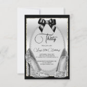 EleganBlack, Silver Gem Bow & Stilettos Geburtstag Einladung (Vorderseite)