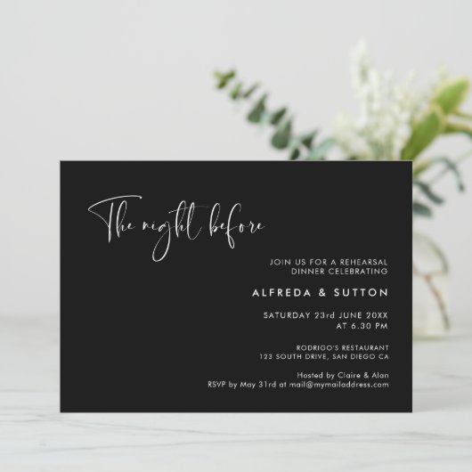 EleganBlack The night before Probe dinner Einladung (Stehend Vorderseite)