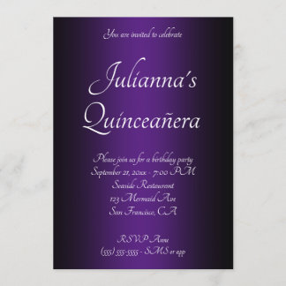 EleganBlack und Royal Lila Ombre Quinceañera Einladung