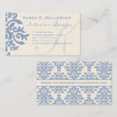 Eleganblau und Cream Damask Letter E Visitenkarte (Vorne/Hinten)