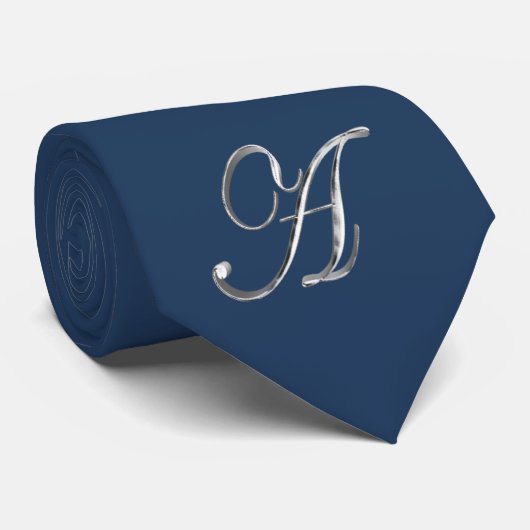 Eleganblau und Silver Gray Monogram A Krawatte (Gerollt)