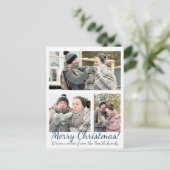 EleganBlue 3 Foto Calligraphy Weihnachten Postkarte (Stehend Vorderseite)