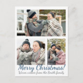 EleganBlue 3 Foto Calligraphy Weihnachten Postkarte (Vorderseite)